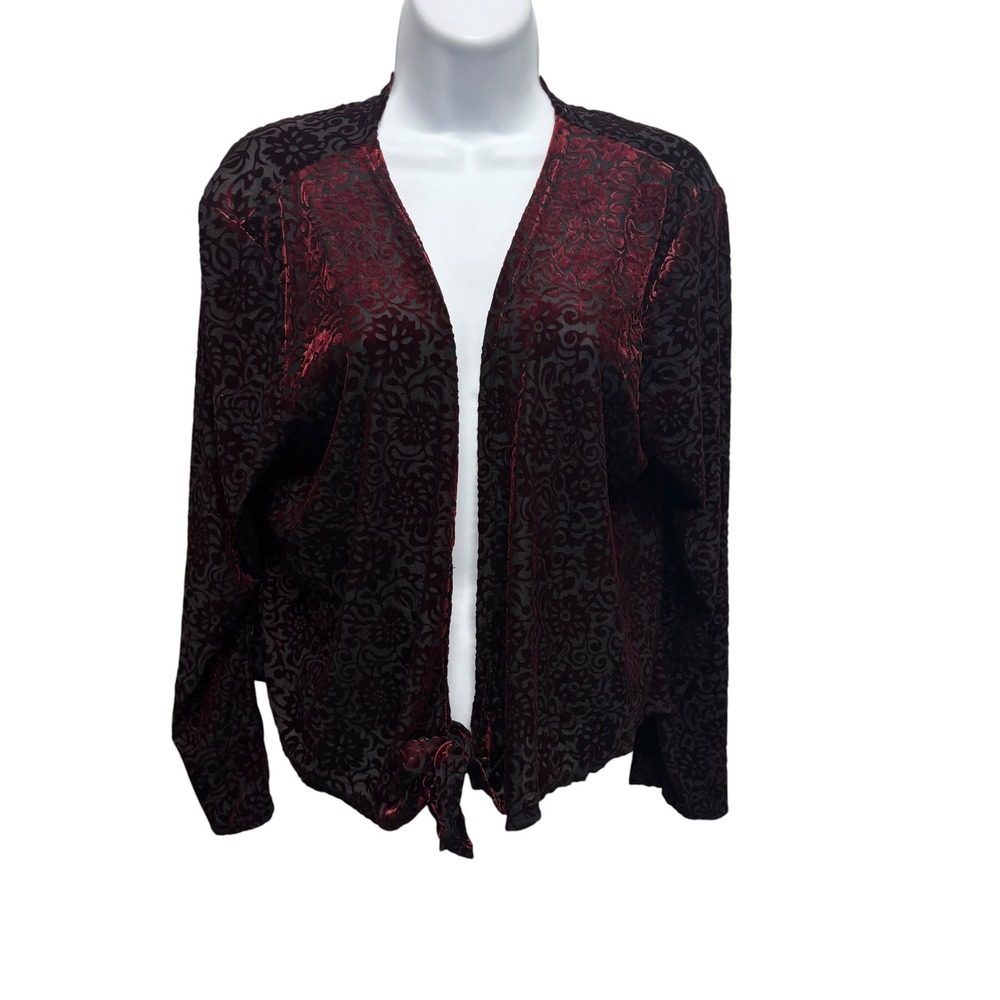 Notations Black and Burgundy Velvet Burnout Cardigan